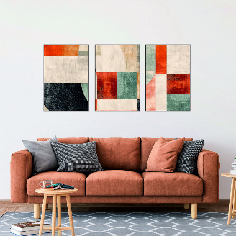 Ensemble de 3 décorations murales modernes en bois aggloméré Mid-Century