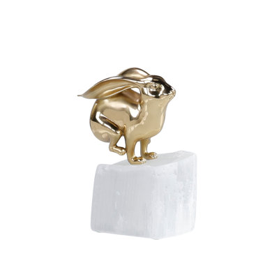 Brass Bunny Sculpture On Selenite