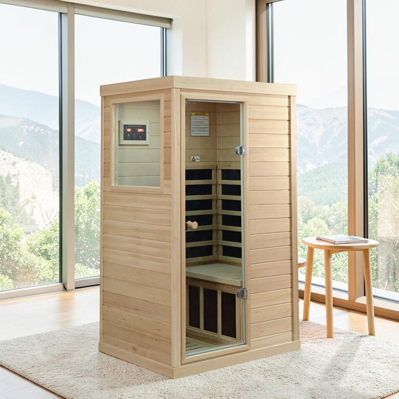KISRAIS Upgraded Indoor Sauna Single Person Low EMF Far Infrared Sauna with Reading Light, RLT & NIR Light, Bluetooth Speakers, Made from Canadian Hemlock, Left Side Door