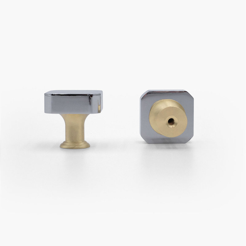 Mod Square Knob, Polished Chrome/Satin Brass