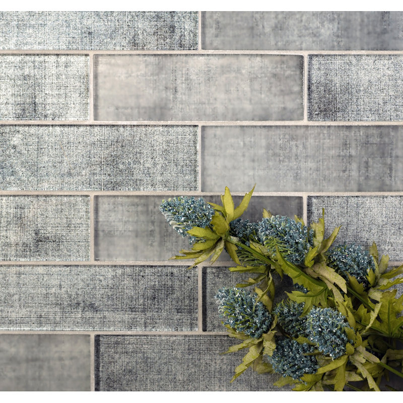 1.9" x 5.9" Glass Subway Mosaic Wall & Floor Tile, Gray Fabric