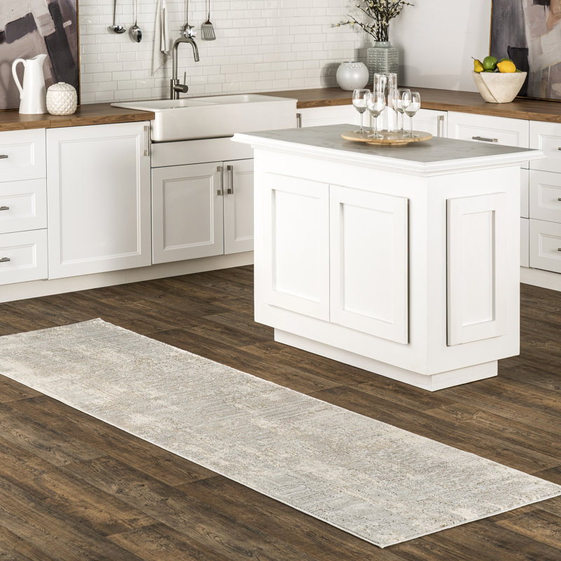 Abstract Light Gray Area Rug, Runner 2'6" x 9'6"