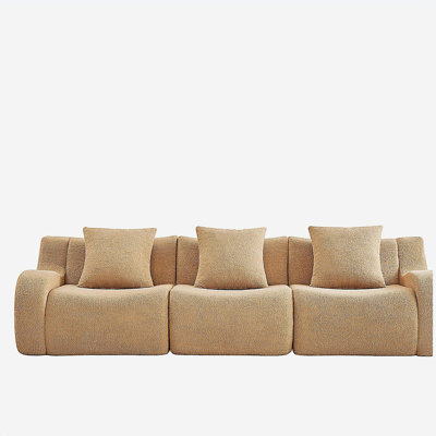 Canapé désossé, tissu 3 pièces en peluche de haute qualité, conception antidérapante, accoudoirs courbés sans assemblage, conception épurée, éponge haute densité 32D pour le salon, le coin lecture, le chameau