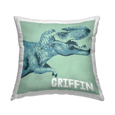 Green & Blue T-Rex Personalized Outdoor Printed Pillow by Daphne Polselli