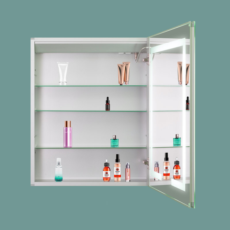 Miroir de salle de bain mural encastré à DEL anti-buée, mémoire, trois couleurs, deux bouchons pour votre brosse à dents électrique (24 po x 30 po)