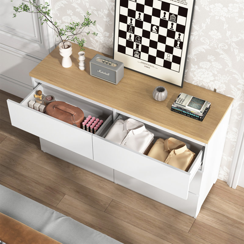 Armoire de rangement 6 tiroirs, Blanc / Naturel