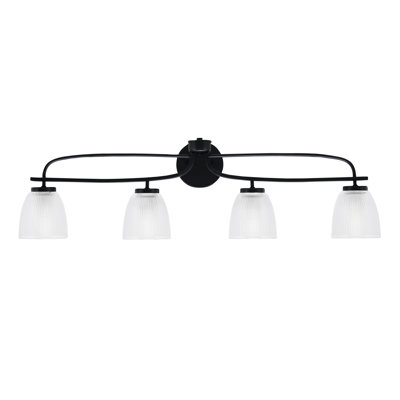 Barre d'éclairage de salle de bain 4 lumières Aastrnu Cavella, fini noir mat avec verre