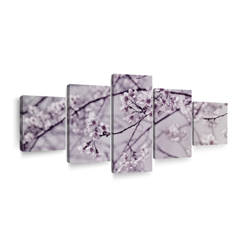 Ensemble de 5 pièces pastel Sakura sur toile, H 24 po x l 55 po x P 1,25 po