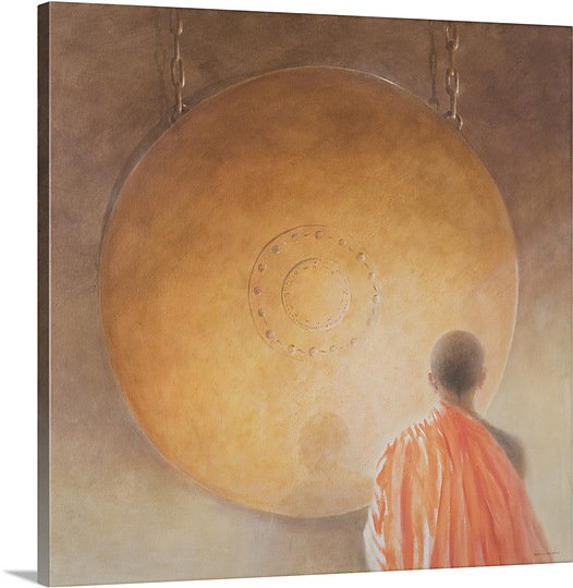 Reproduction d'art sur toile, "Elysium Young bouddhist moine and gong, Bhutan, 2010" par Lincoln Seligman