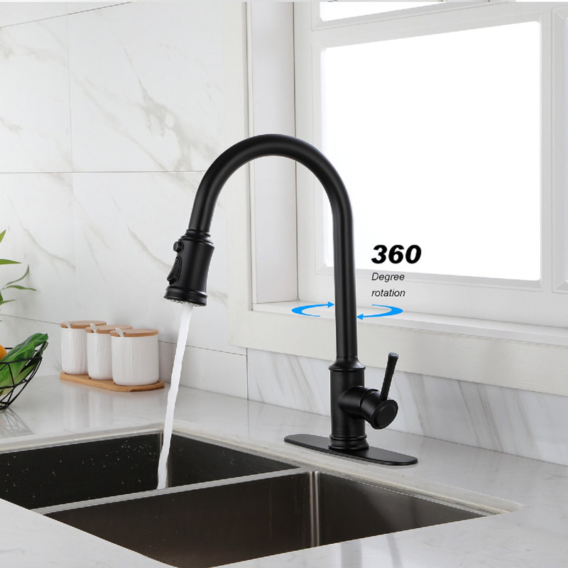 Matte Black Touch Kitchen Faucet With Pull Out Spray Head, Single Lever Design For Simple Water Adjustment, 360 Rotating High Spout, Rust Surface, Aerators Stainless Steel Down Faucet, Function Quick