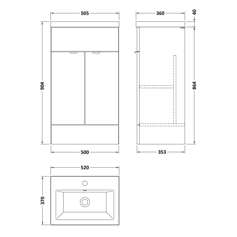 50.5mm Single Bathroom Vanity with Drop In Vitreous China Basin