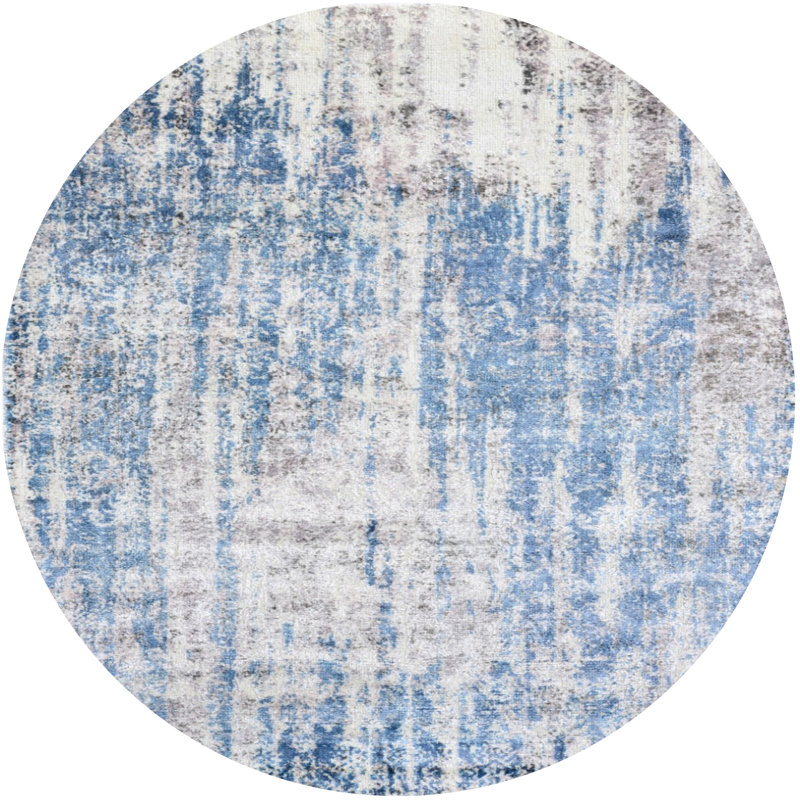Tapis abstrait bleu / gris Contrada, Rond 7 pi