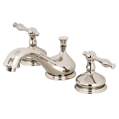 Kingston Heritage Two-Handle 3-Hole Deck Mount Widespread Bathroom Faucet with Pop-Up Drain