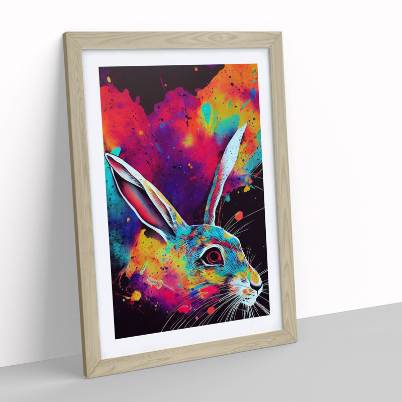 Paint Splashed Hare No.1 - Framed Print, 46cm H x 34cm W x 2cm D, Oak