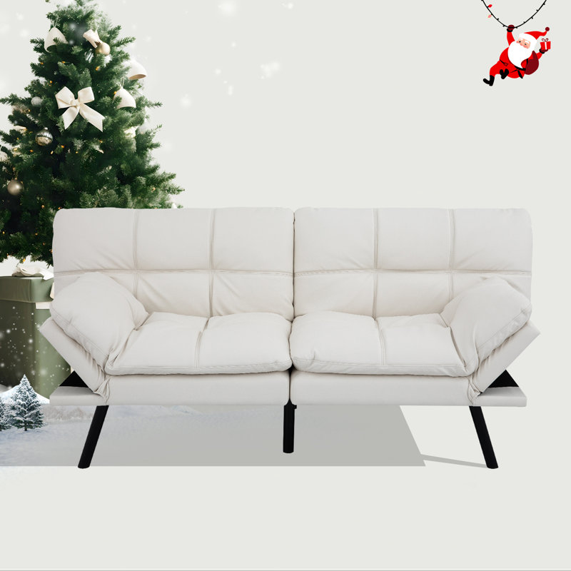 Alan 71" Upholstered Convertible Sofa With Adjustable Arms And Backs, White