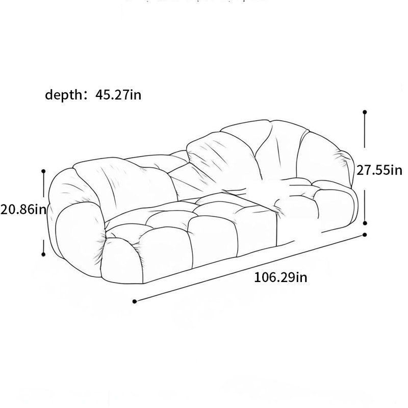 Medieval alien Bauhaus cloud arc sofa, 27.55" H x 106.29" W x 45.27" D