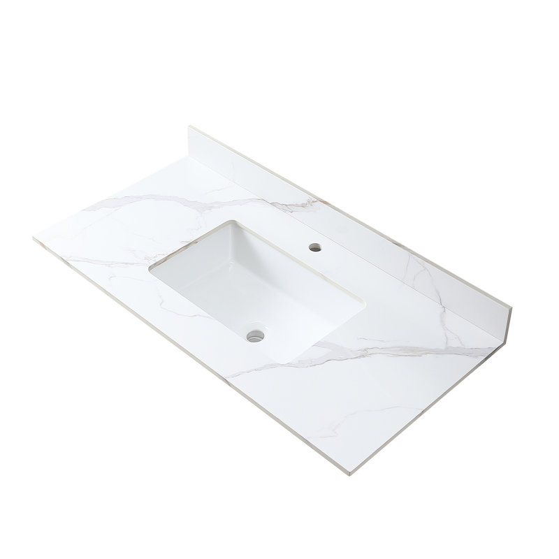 Dessus de meuble-lavabo en pierre frittée de 43 po x 22 po pour salle de bain avec lavabo en céramique et design avant-gardiste