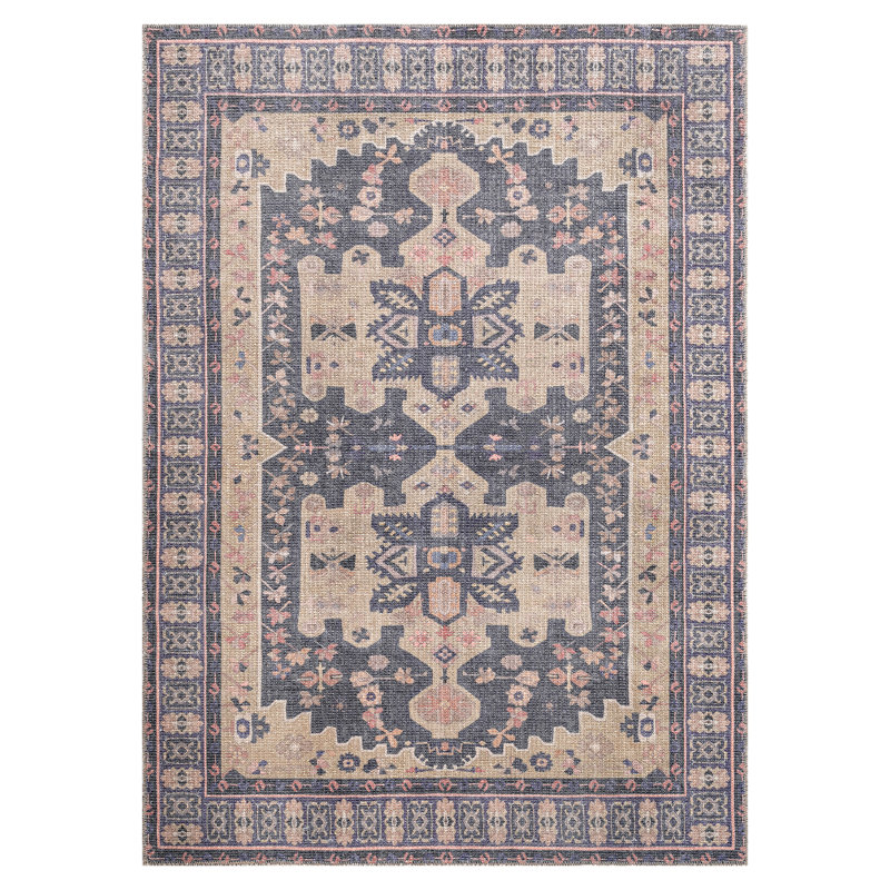 Tapis rectangulaire traditionnel, transitionnel, oriental, à médaillon, à bordure et texturé 7 pi 6 po x 10 pi