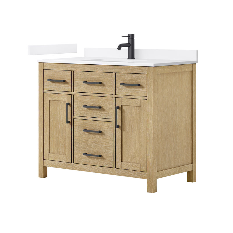 Beckett 42" Freestanding Single Bathroom Vanity with Quartz Top, Brushed Gold, Giotto Quartz, Whitewashed Oak