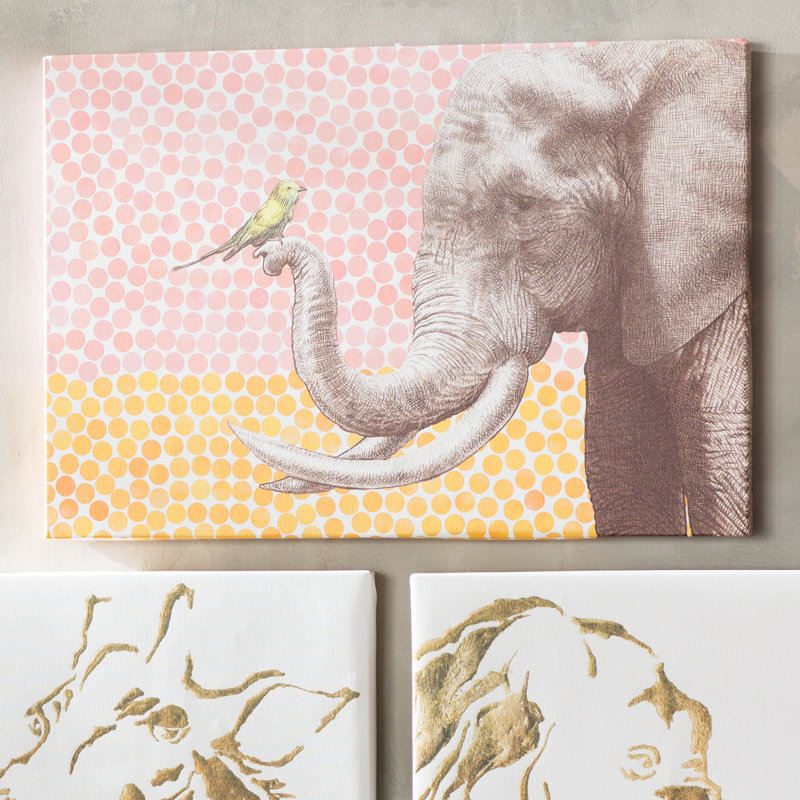 «New Friends Series Elephant and Bird II», art sur toile, H 8 po x l 12 po x P 0,75 po