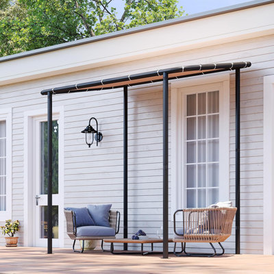 8x5 Lean to Gazebo Outdoor Pergola with Water Resistant & UV-Resistant, Wall-Mounted Canopy with Sloped Roof for Backyard, Deck, Patio or Garden Khaki