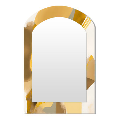 Mustard Yellow Retro II - Liquid Ink Arch Mirror, Yellow Asymmetrical Unique Wall Mirror, Printed Metal Art