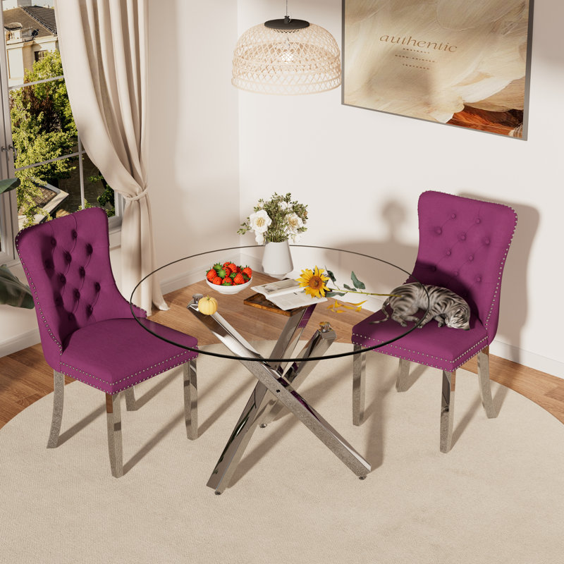 Ensemble de salle à manger 3 pièces, Argent, Mauve / argenté
