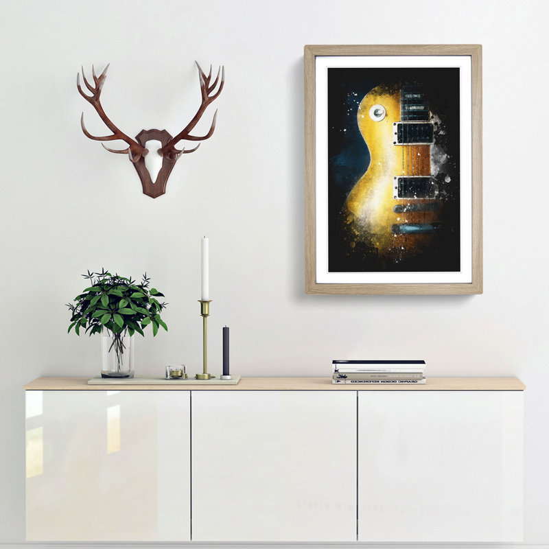 'Aged Electric Guitar' - Picture Frame Graphic Art Print, 33cm H x 24cm W x 2cm D, Oak Framed