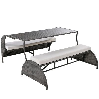 Convertible Outdoor Configuration: 4 Seats & Table Arrangement, Iron, Cushion, Simple To Assemble And Use, Beige Two : Transforms Quadruple Seat