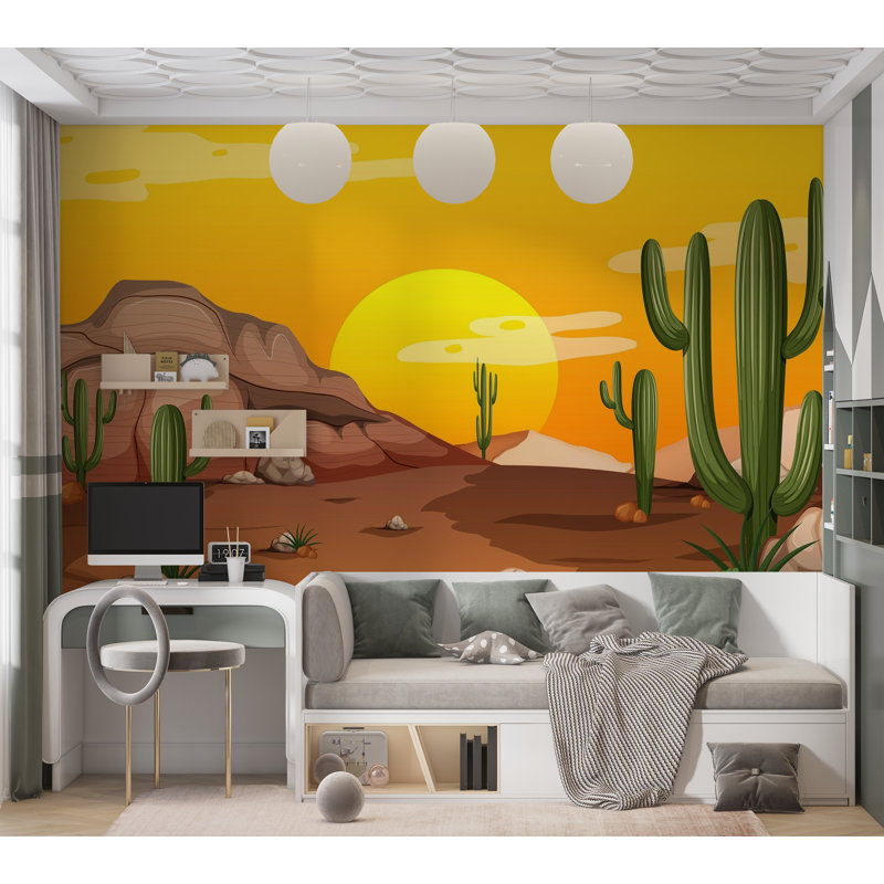 Papier peint de qualité supérieure - Coucher de soleil dans le désert, L 144 po x l 210 po