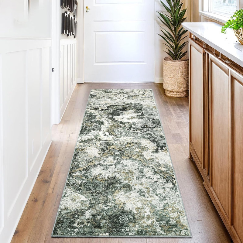 2x6 Washable Runner Rug, Abstract Non-Slip, Soft Low Pile for Kitchen, Hallway, Bathroom, Laundry, Indoor Accent Carpet.