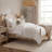 Queen Size Bed Frame With Upholstered Headboard, No Box Spring Needed, Wooden Slat Support, Easy Assembly, Oak