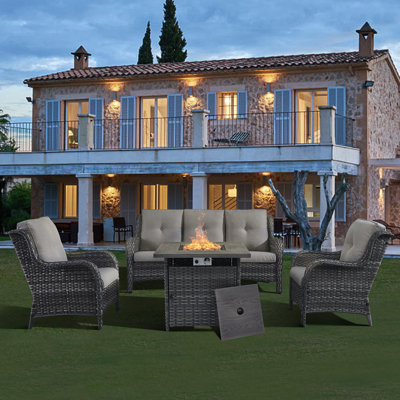 Tonry Wicker 5 - Person Patio Conversation Set with Cushions