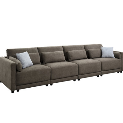 4Pcs Modular In Brown Linen With 25" Armrest Height Upholstered Sectional 39"D Overall Dimension & Toss Pillows