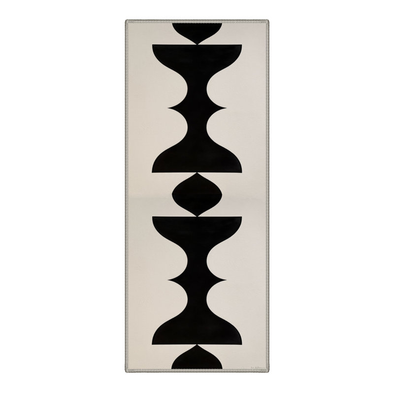 Vesselum Abstract Machine Washable Beige / Black Indoor Area Rug with Non-Slip Backing, Runner 2'6" x 8'
