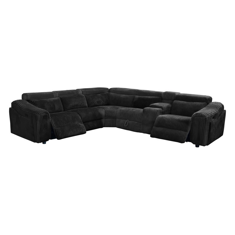 Canapé modulaire inclinable électrique 6 pièces Yash, Velours côtelé noir de qualité supérieure