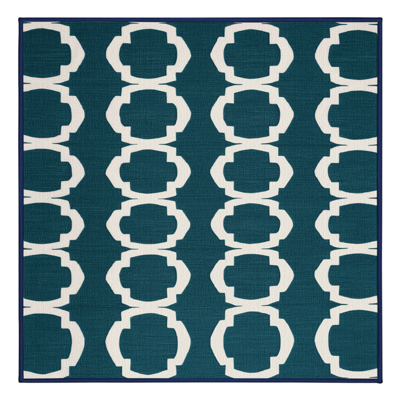 Machine Washable Trellis Blue Area Rug, Square 8'