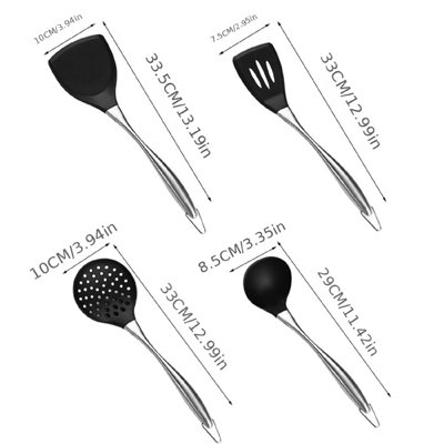 4Pcs 304 Stainless Steel Silicone Kitchen Utensils Set, Flexible Silicone Head Cooking Utensil With Wok Spatula, Ladle, Slotted Spoon -  QXXSJ, HJX-114