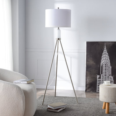 Lampe trépied avec veilleuse DEL Orion - nickel brossé - abat-jour blanc Orion