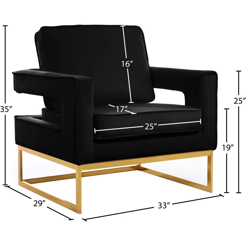 Binghamton Velvet Armchair, Black Velvet, Gold