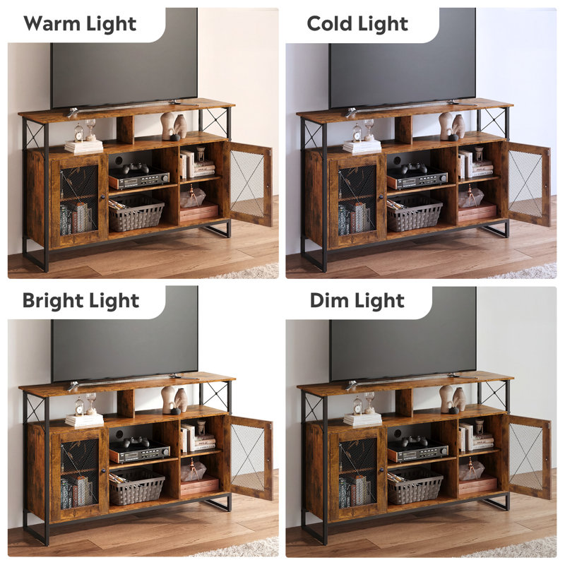 Laly 50.4"W TV Stand for TVs up to 55 inch with Open Shelves, Industrial Entertainment Center with Storage Cabinets and Adjustable Shelves, Modern Media Console with Metal Frame for Living Room, Bedroom