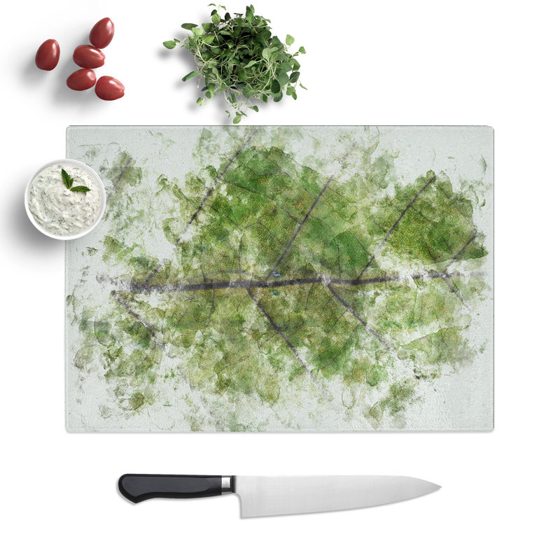Tempered Glass Leaf Lines Chopping Board, 20 cm x 28.5 cm