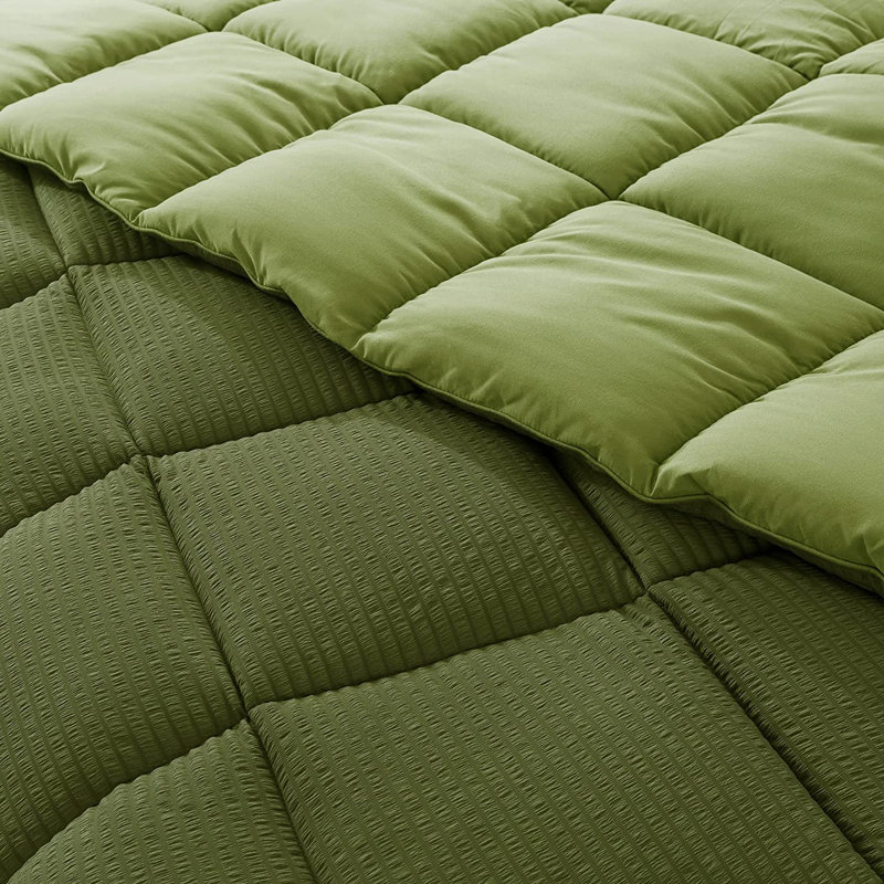 Box Stitch Solid Colour Comforter Set, Dark Sage Green, Queen Comforter