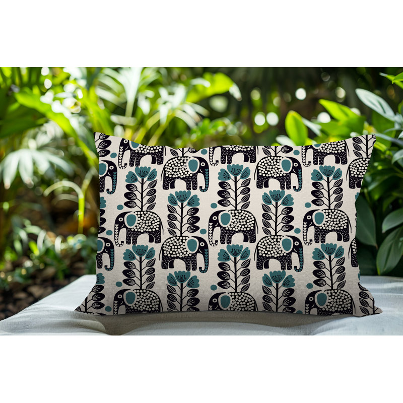 Coussin lombaire réversible intérieur / extérieur Vance Elephant, Émeraude, Rectangulaire H 14 po x l 20 po
