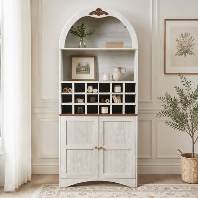 Armoire à vin arquée en bois avec support à vin amovible, armoire de rangement en bois aggloméré avec tablettes réglables et bibliothèque pour boissons alcoolisées autoportante