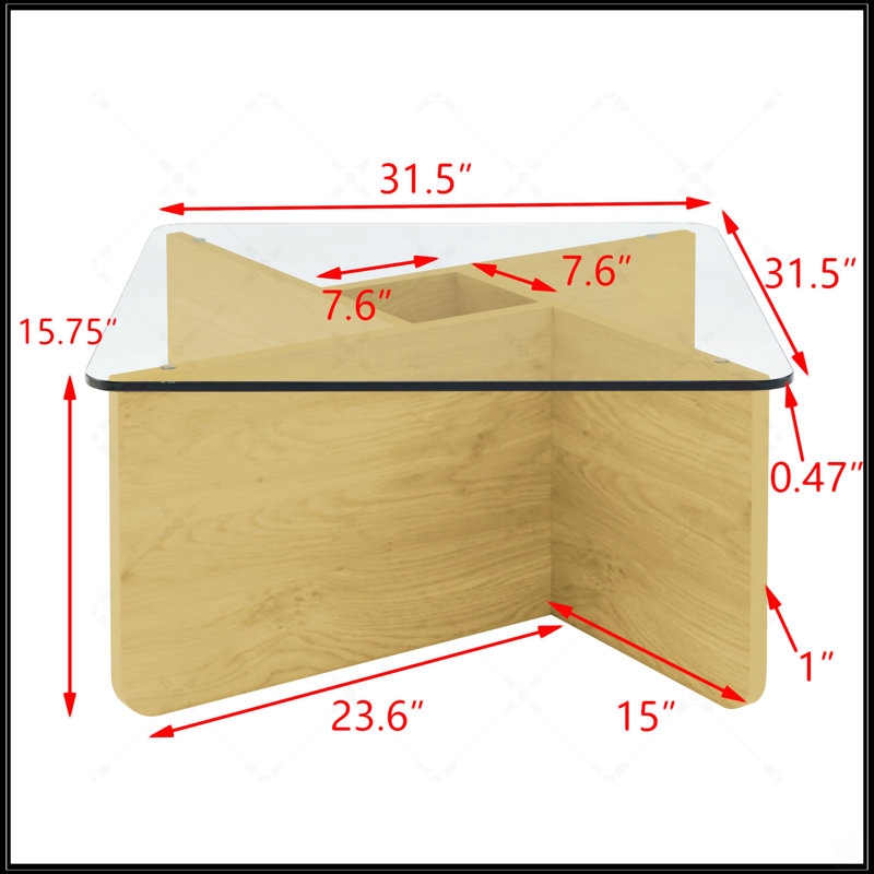 Table basse en verre 31,5 pouces, Chêne