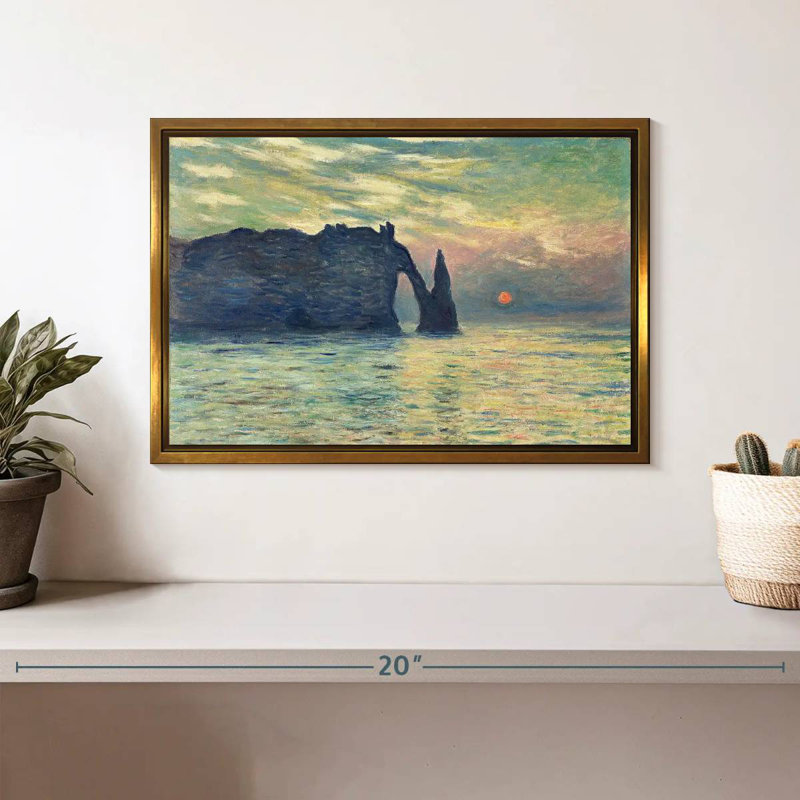 Coucher de soleil sur la falaise d'Etretat, Cadre flottant doré, 13 po x 9 po