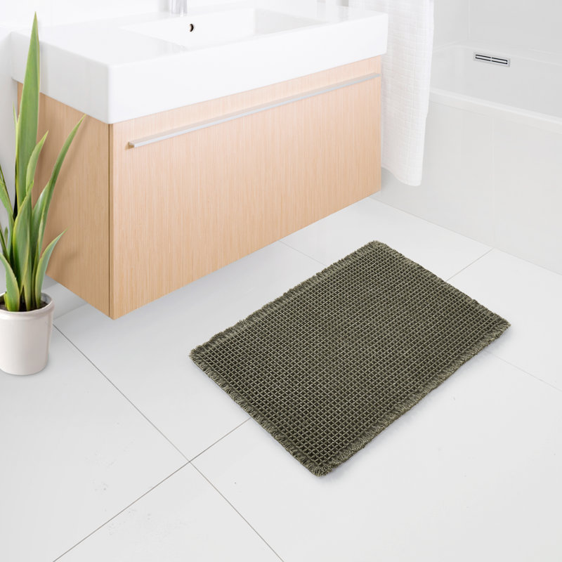 Upgraded Waffle Super Absorbent Non Slip Bath Rugs with Tassels for Bathroom Floor, 16"W x 24"L, Dark Forest