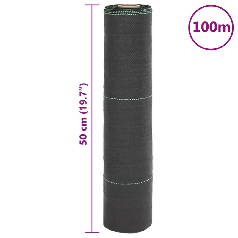 Vidaxl Weed Membrane Black 0.5X25 M PP, 10000cm W x 50cm D, Black