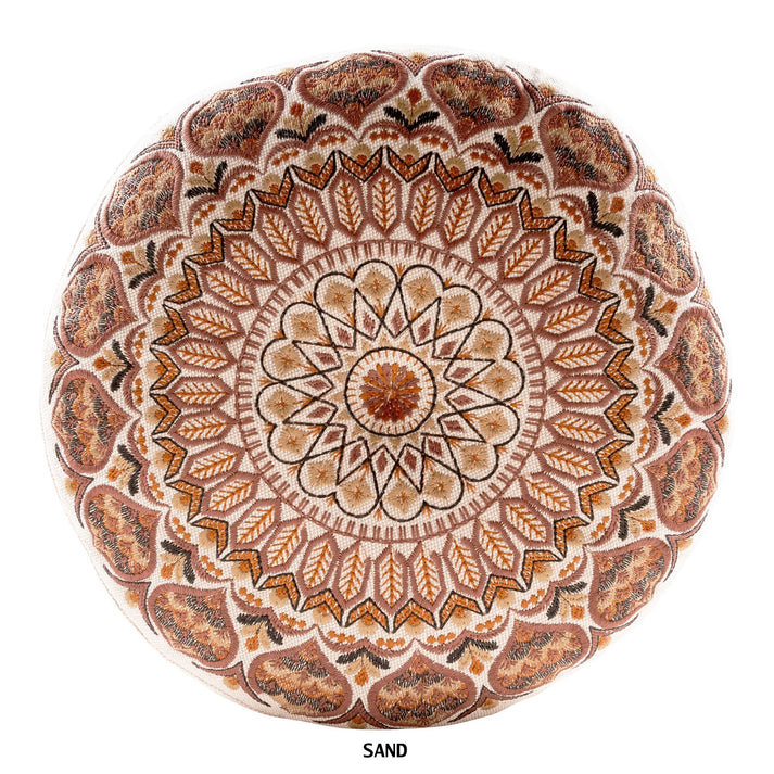 Coussin brodé rond en coton, H 18 po x l 18 po, Brun abstrait